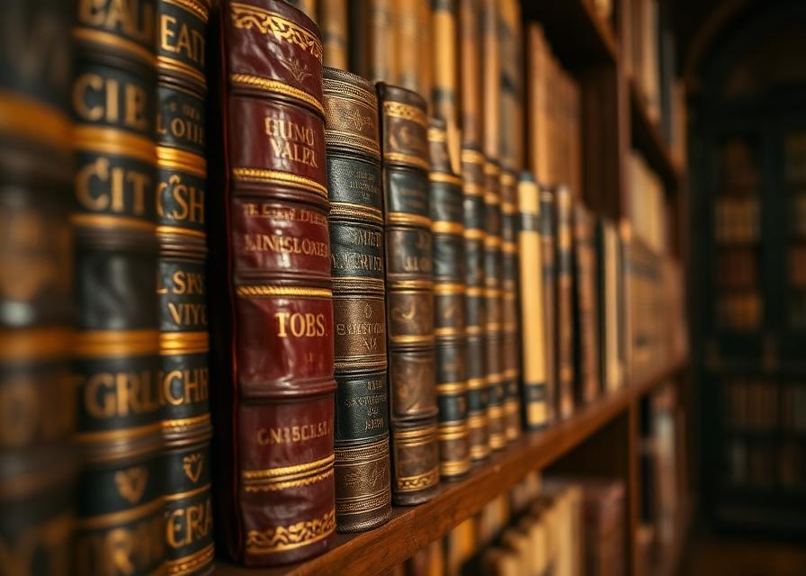 Livres reliés en cuir dans une bibliothèque italienne historique