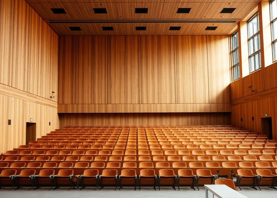 Amphithéâtre universitaire moderne en bois clair